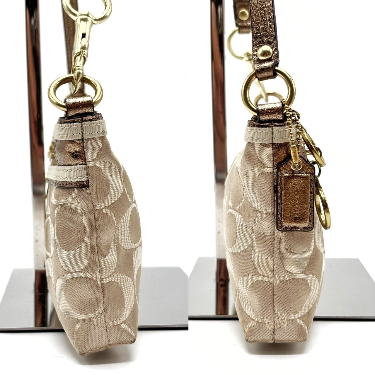 良品】 COACH Y2K POPPY signature beige canvas leather gold handbag