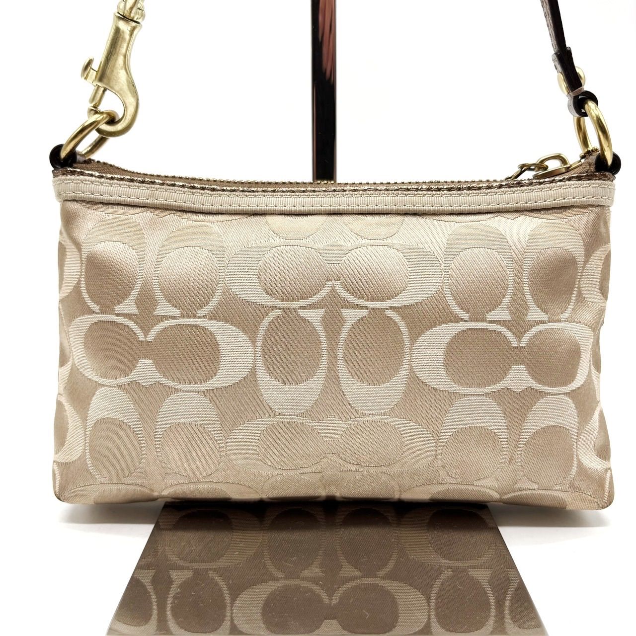 良品】 COACH Y2K POPPY signature beige canvas leather gold handbag