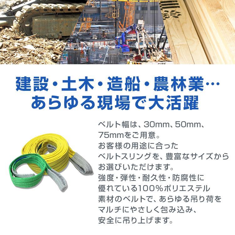 10本セット スリングベルト 3 m 幅50 mm 使用荷重1.6 t 玉掛け ポリエステルスリング 高品質 ベルトスリング ポリエステルスリングベルト 繊維ベルト 吊ベルト 荷吊りベルト ロープ 牽引 クレーンロープ クレーンベルト