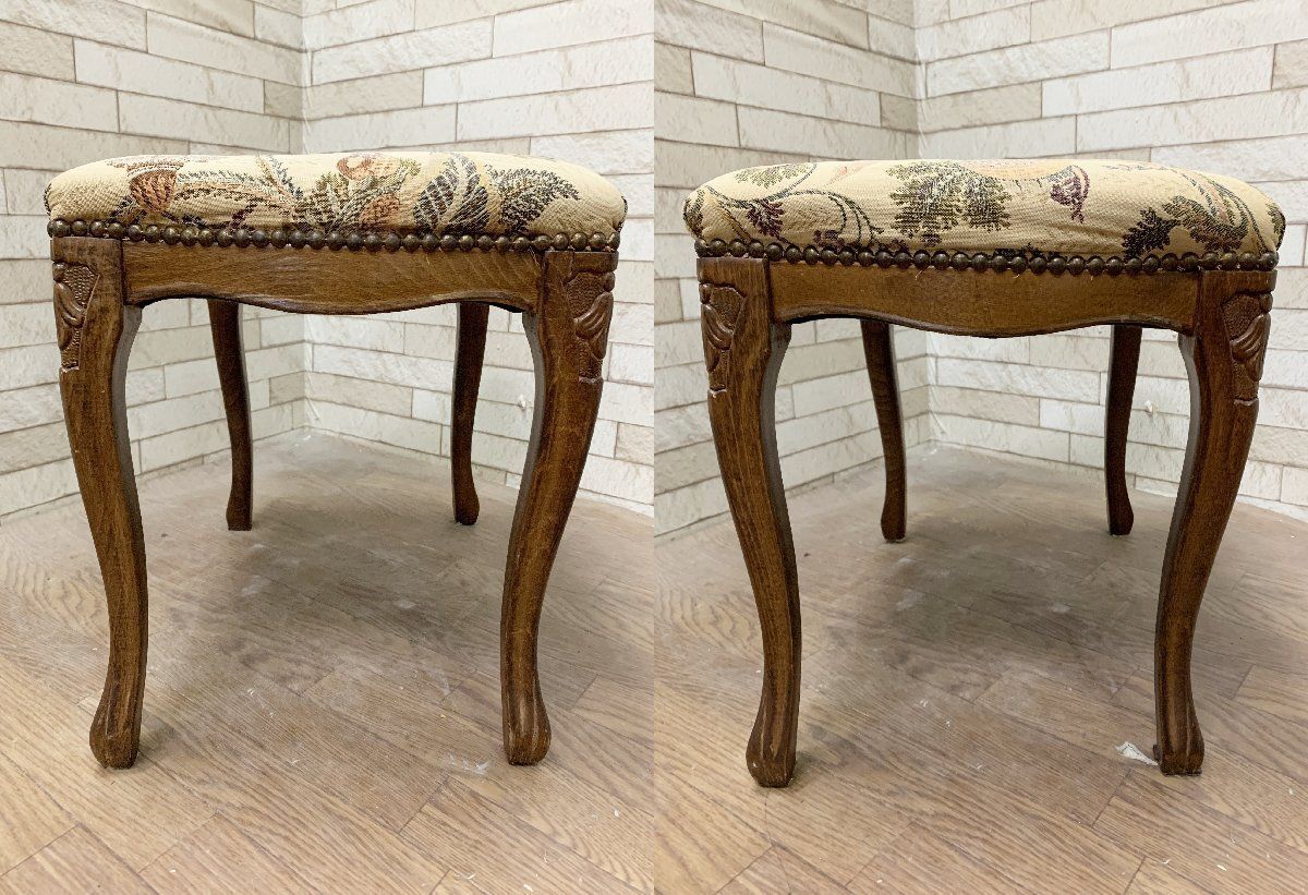 ◇イタリアンクラシック調 スツール 猫脚 鋲打ち ゴブラン織り