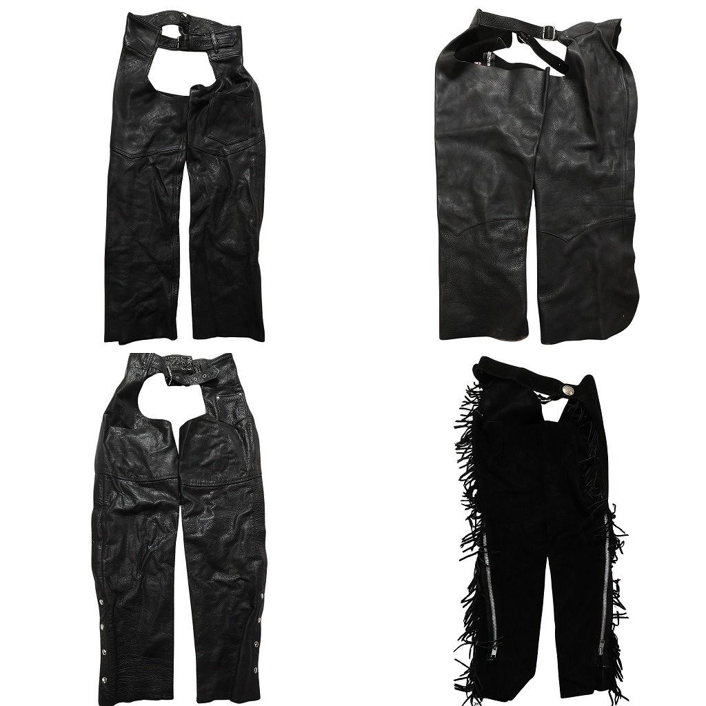 古着卸 レザー オーバー パンツ 4枚セット メンズ スエード フリンジ ブラック 古着 NC6097