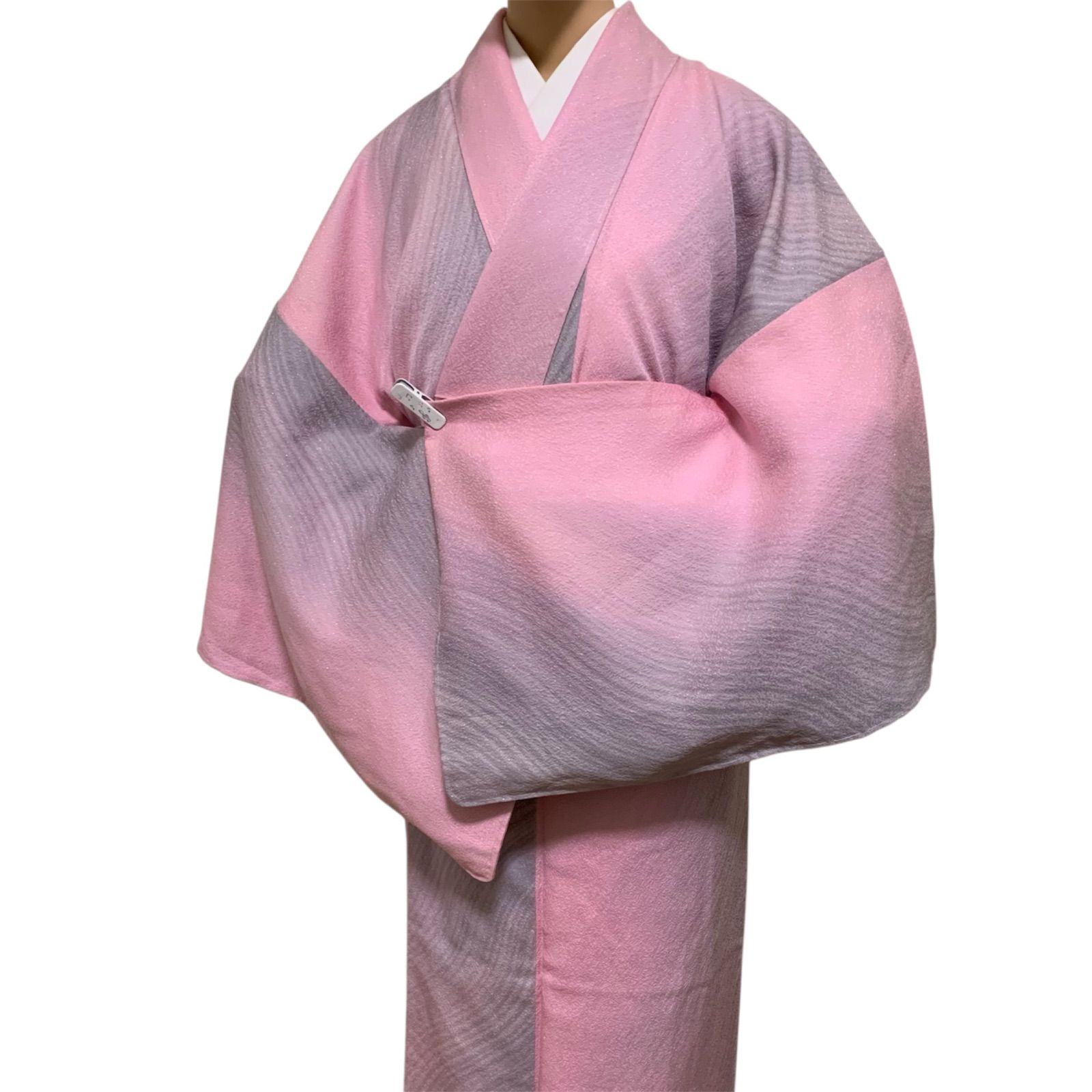 R-1486 着物 小紋 袷 絹 裄66センチ 身丈 背 159センチ レディース しつけ糸付き 染色作家物