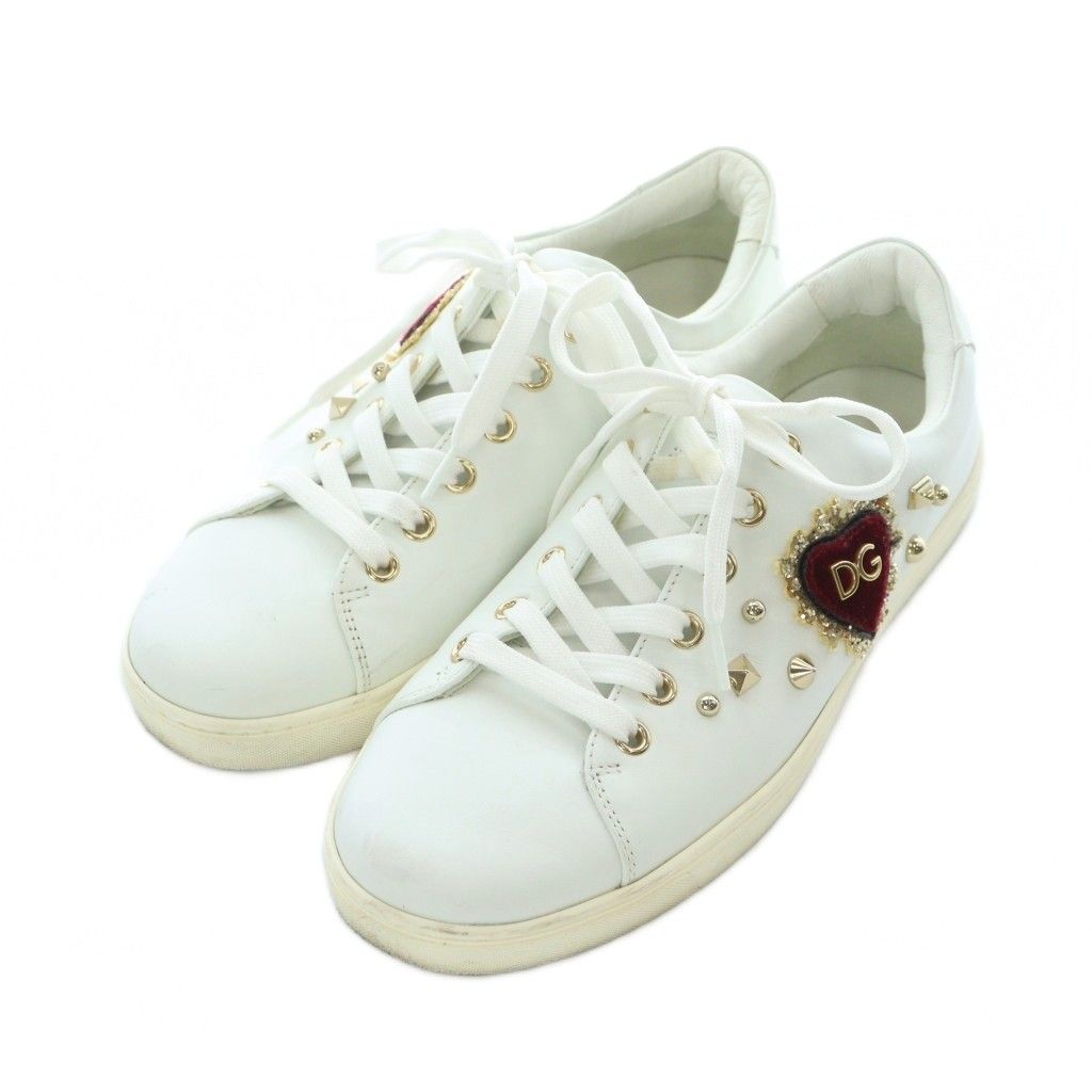 ドルチェ-ガッバーナ ドルガバ DOLCE-GABBANA スニーカー シューズ レザー スタッズ ハート 37 23 cm 白 ホワイト CK 0167 RI OS