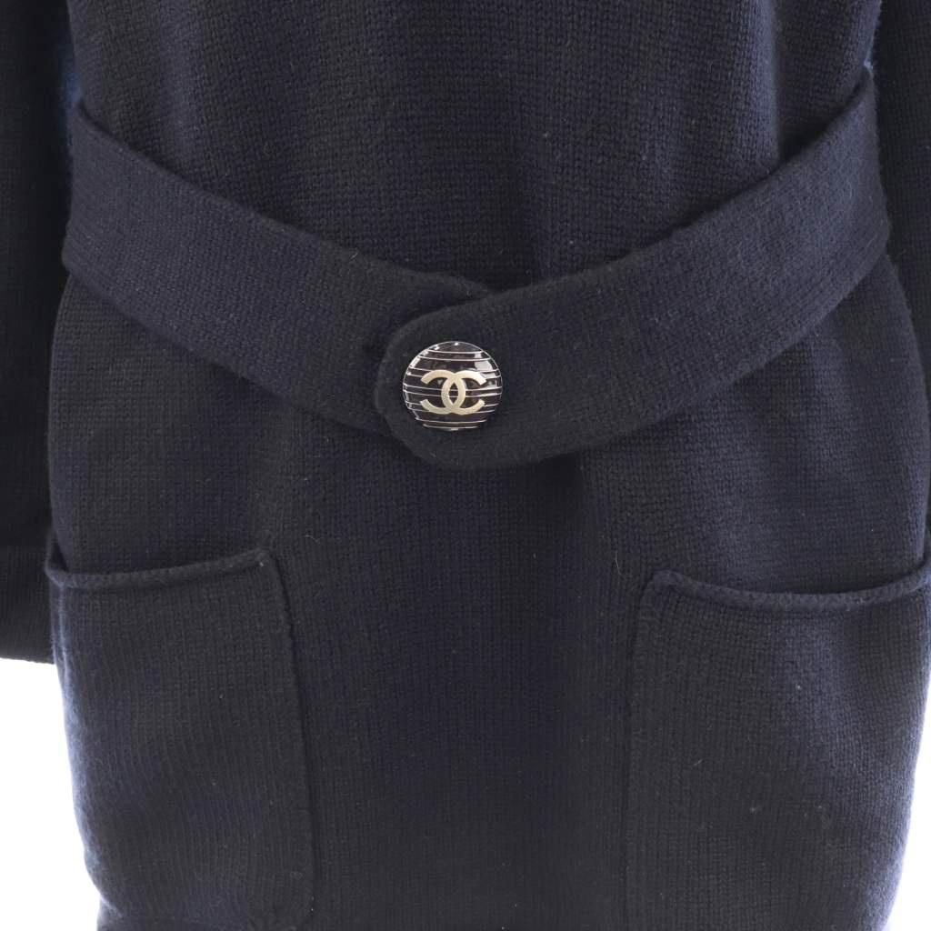  シャネル CHANEL カシミヤ ベルト付き チュニックニット セーター 38 ネイビー ES OS 長袖 チュニック