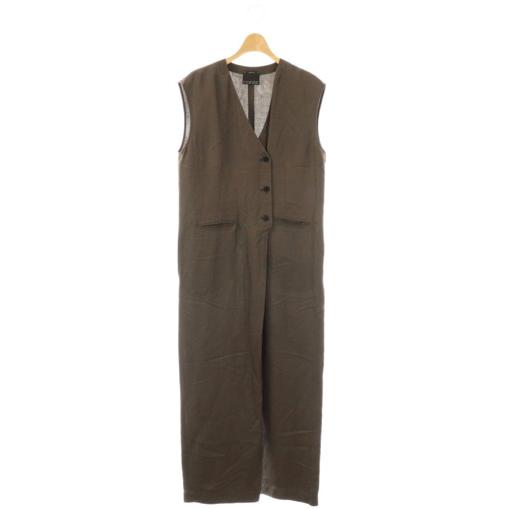 コンテ conte 25SS フロントボタン Vネックオールインワン サロペット ノースリーブ ダークブラウン ES OS