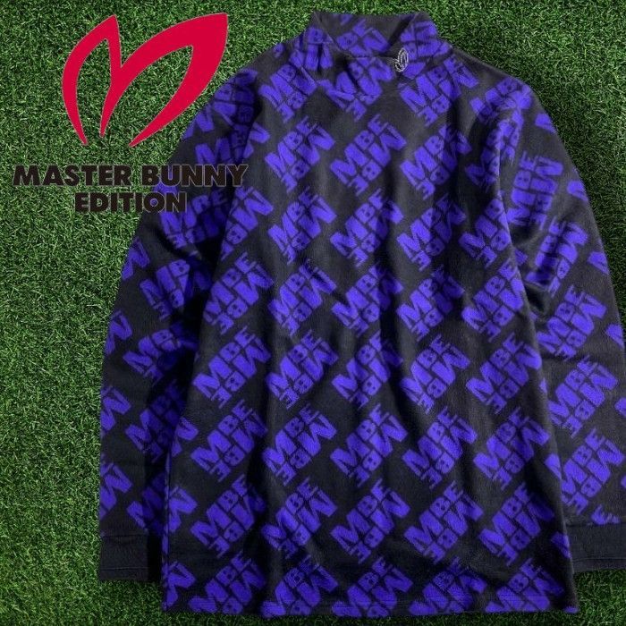 マスターバニー エディション パーリーゲイツ ゴルフ コットン混 ジャガード MBE総ロゴ 総柄 モックネック 長袖 ニットソー カットソー ゴルフウェア 758-3166003 定価1.9万 パープル ブラック 030 51111w09