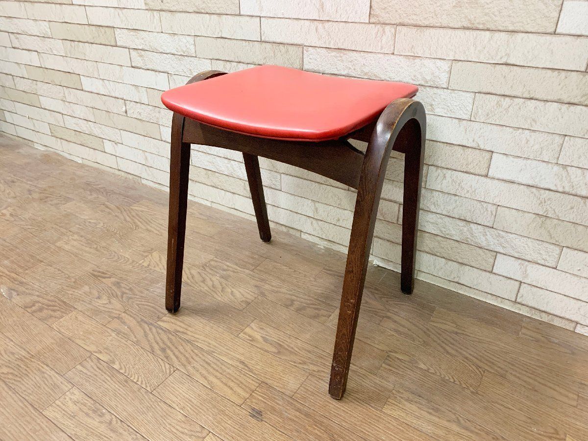 □秋田木工 スタッキングスツール IDC大塚 イス 剣持勇 レトロ 赤
