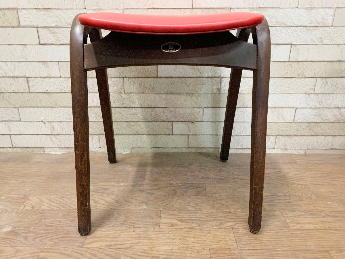 □秋田木工 スタッキングスツール IDC大塚 イス 剣持勇 レトロ 赤