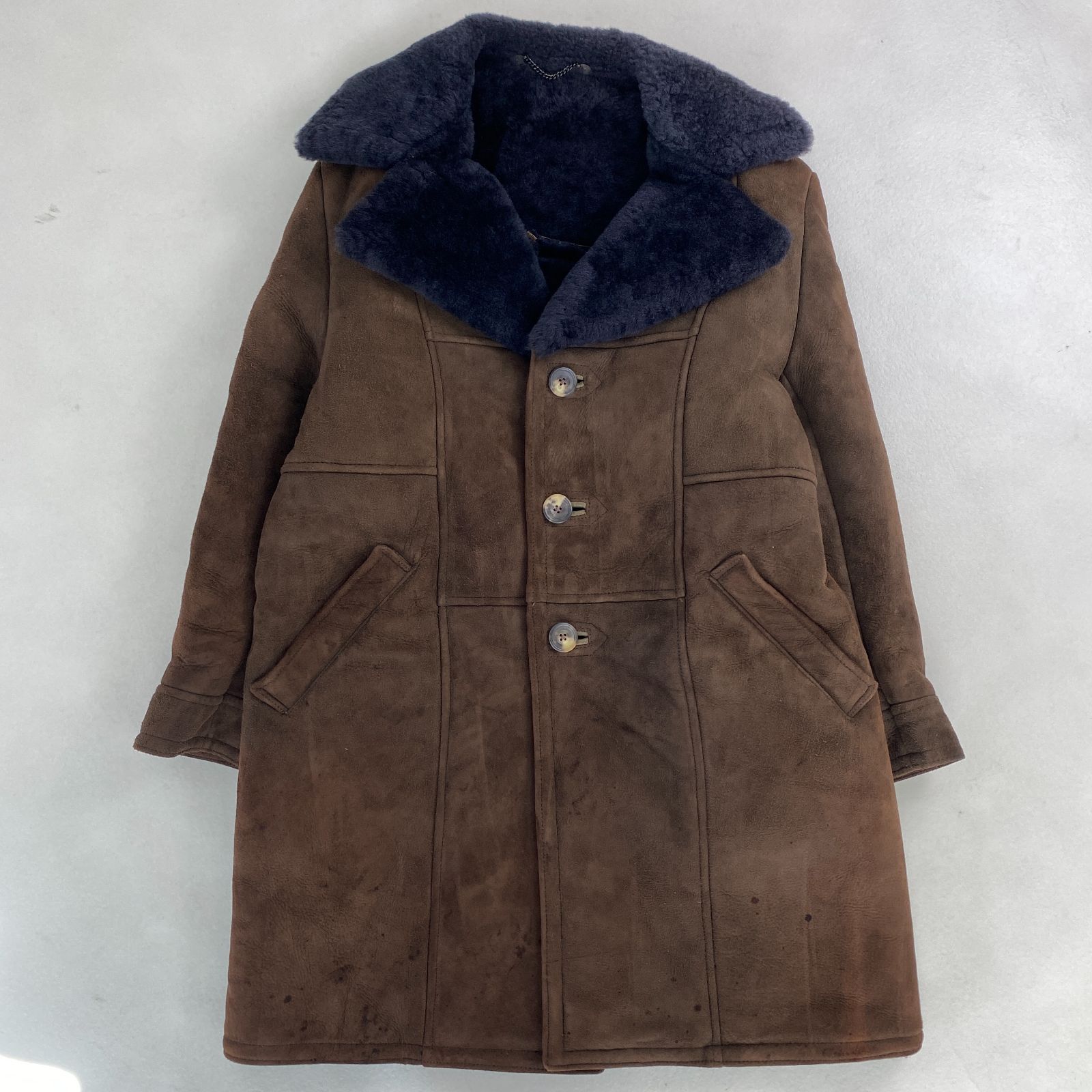 毛皮コート ムートン 本革 かっこいい ブラウン 黒 40 XL相当 - メルカリ
