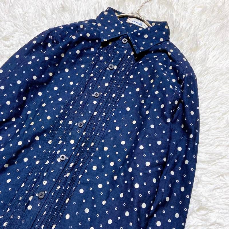  45 rpm- フォーティーファイブアールピーエム 長袖シャツ インディゴ ピンタック ドット柄 刺繍 レディース サイズ０１ 長袖 Tシャツ カットソー