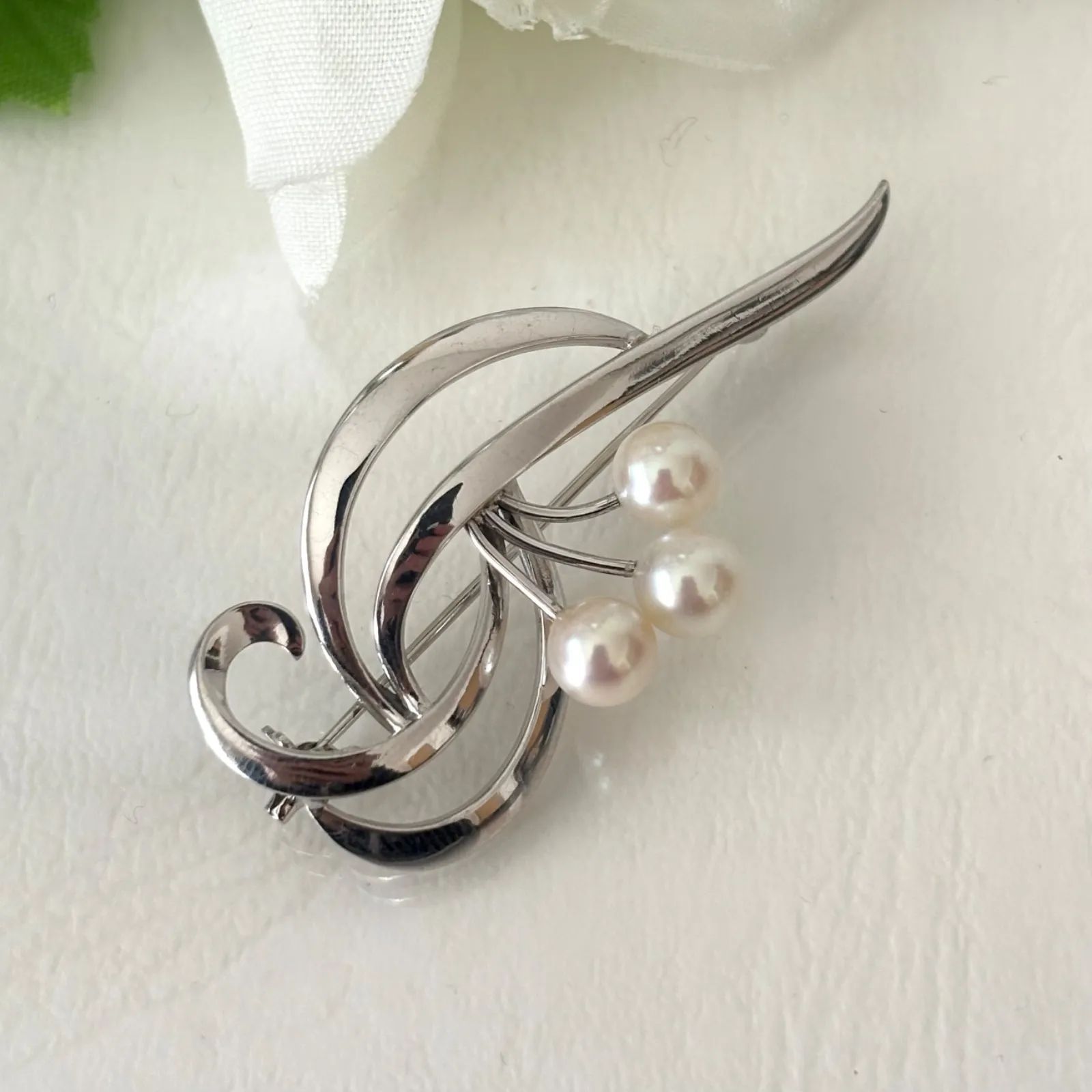 262 ミキモト シルバー パール ブローチ