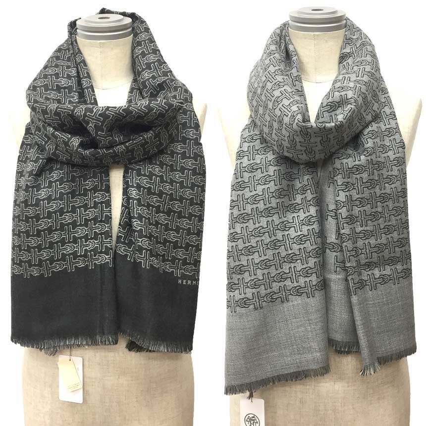 HERMES エルメス ストール ショール カシミヤ シルク カシシル ECHARPE H MARIN 706229T グレー aq11952