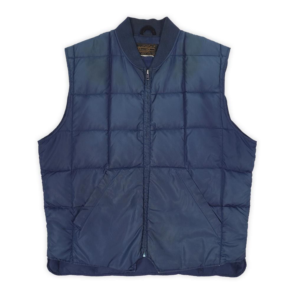 エディーバウアー Eddie Bauer 80s 80年代 ダウンベスト 黒タグ 定番 襤褸 ボロ 雰囲気系 USA ヴィンテージ アメリカ 古着 メンズ ベスト ジレ ネイビー 紺 L相当