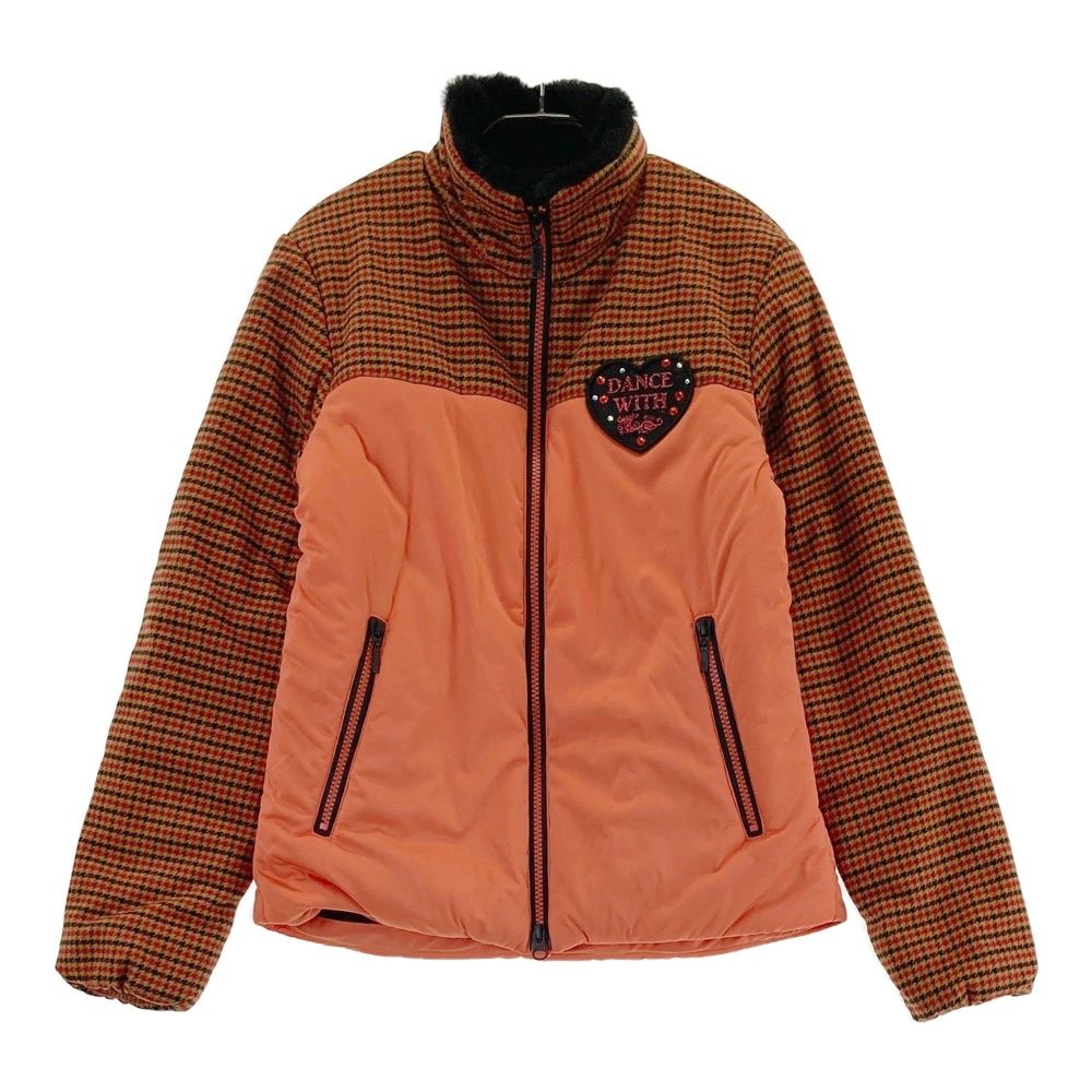 サイズ 2 DANCE WITH DRAGON ダンスウィズドラゴン 中綿 長袖ジップジャケット ワッペン 千鳥柄 オレンジ系 240101429910 ゴルフウェア レディース ストスト