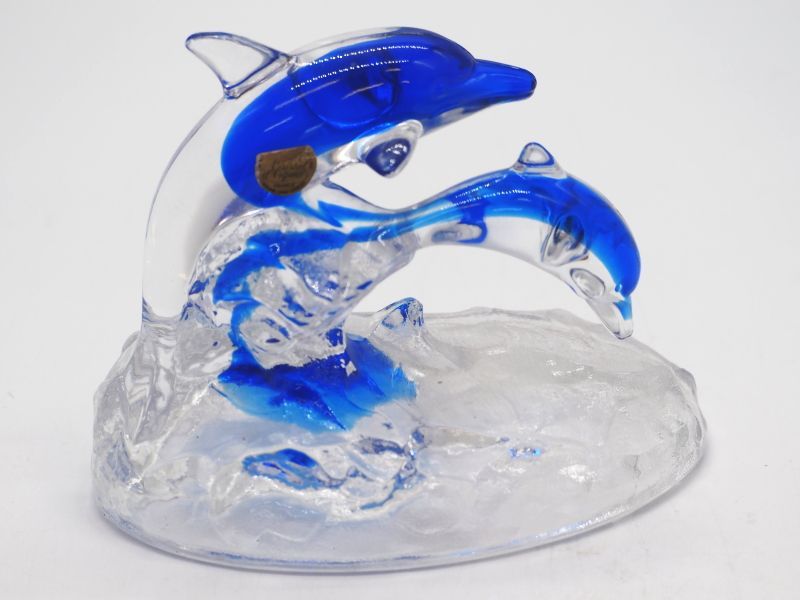 在庫処分特価】ガラス製 イルカの置物 インテリアオブジェ 波乗り