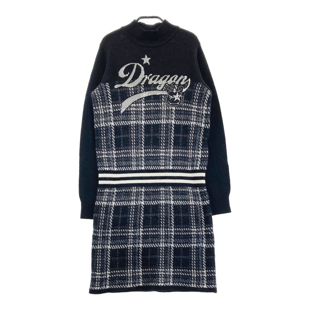 サイズ 2 DANCE WITH DRAGON ダンスウィズドラゴン ウール混 ニット 長袖ワンピース チビドラ スパンコール刺 ブラック系 240101559796 ゴルフウェア レディース ストスト