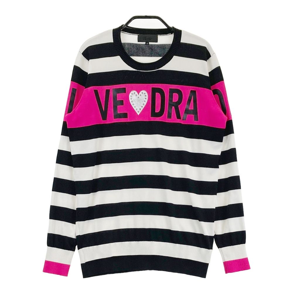 サイズ 2 DANCE WITH DRAGON ダンスウィズドラゴン ニットセーター ビッグロゴ ボーダー柄 ホワイト系 ゴルフウェア レディース ストスト