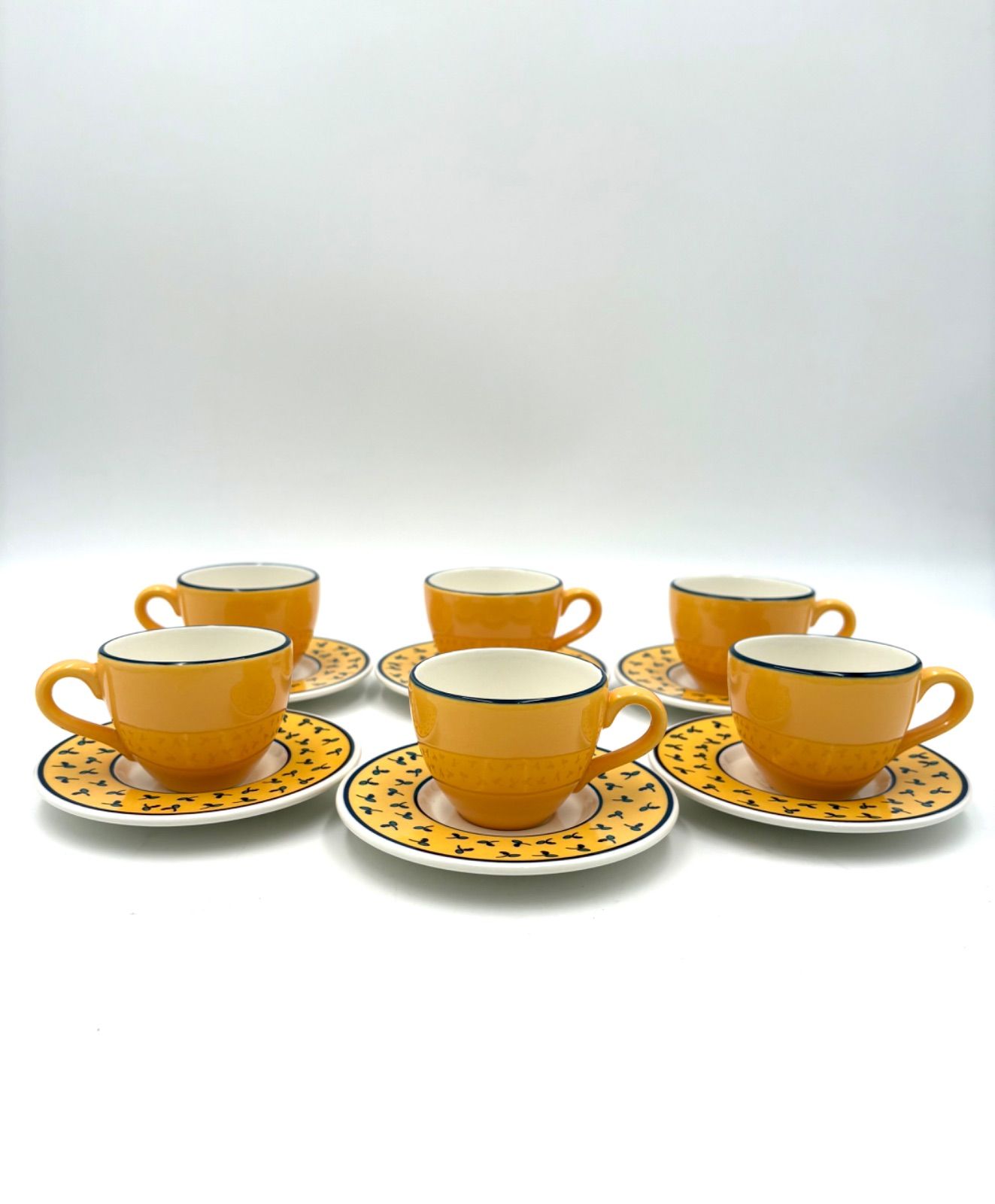 Quadrifoglio Qud25 クアドリフォグリオ QUD25 ブルー オリーブイエロー イタリア製 デミタスカップ-ソーサー 6客セット