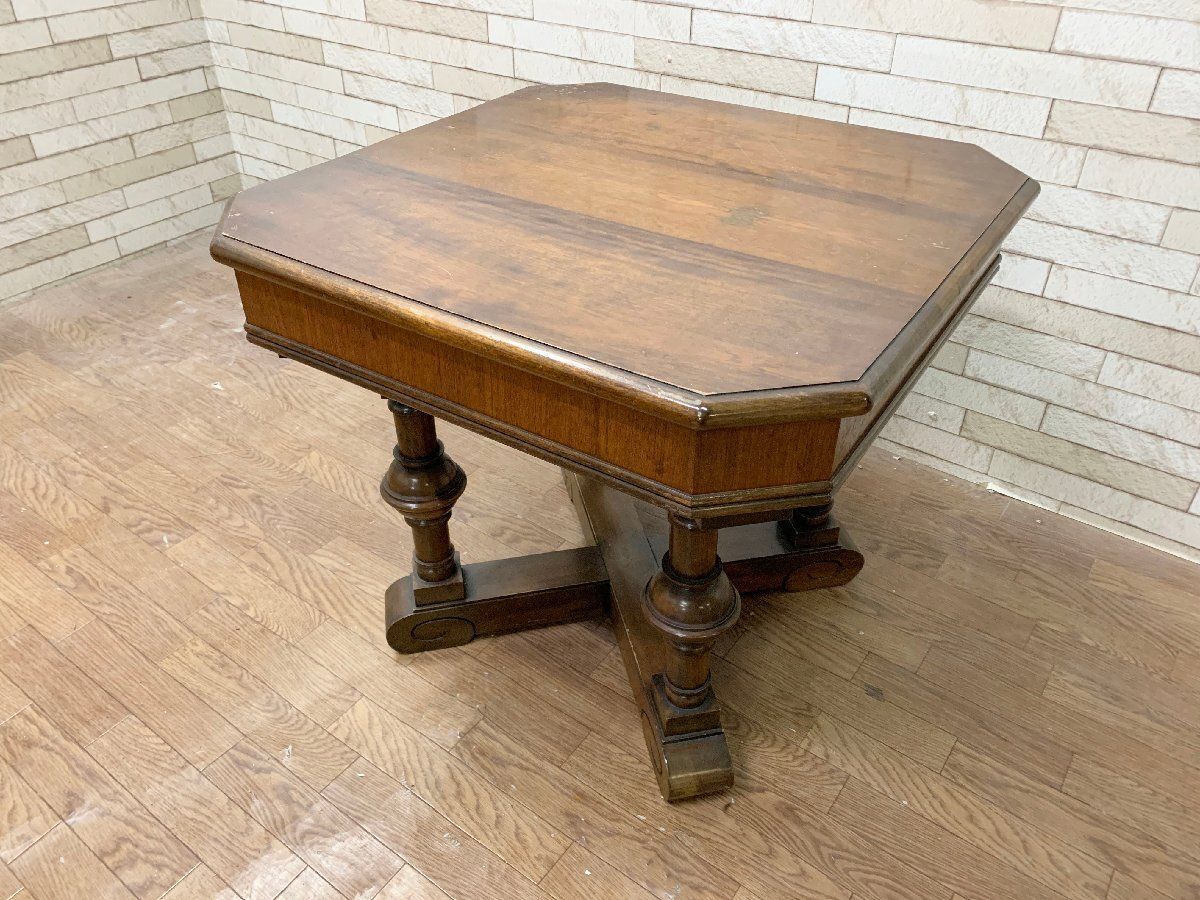 サイドテーブル ローテーブル センターテーブル クラシカル 八角形 重厚感 机 木製 アンティーク ヴィンテージ 畑1173