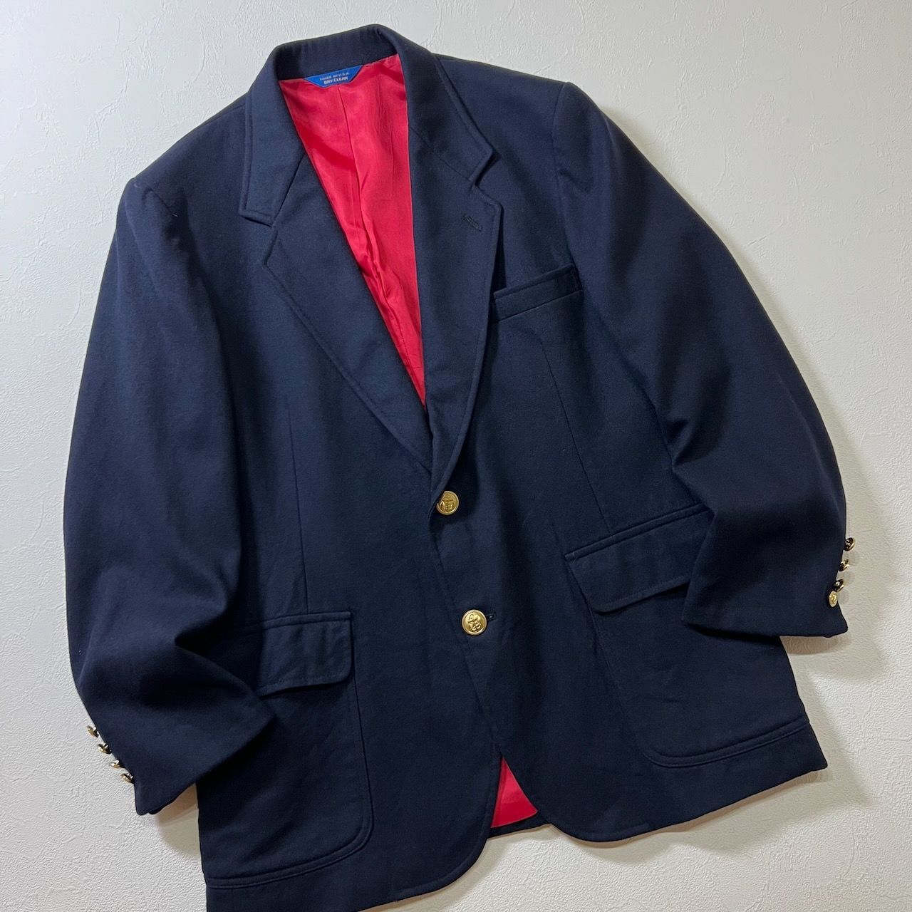 80s USA PENDLETON 金ボタン ウール テーラードジャケット ペンドルトン ネイビー 古着
