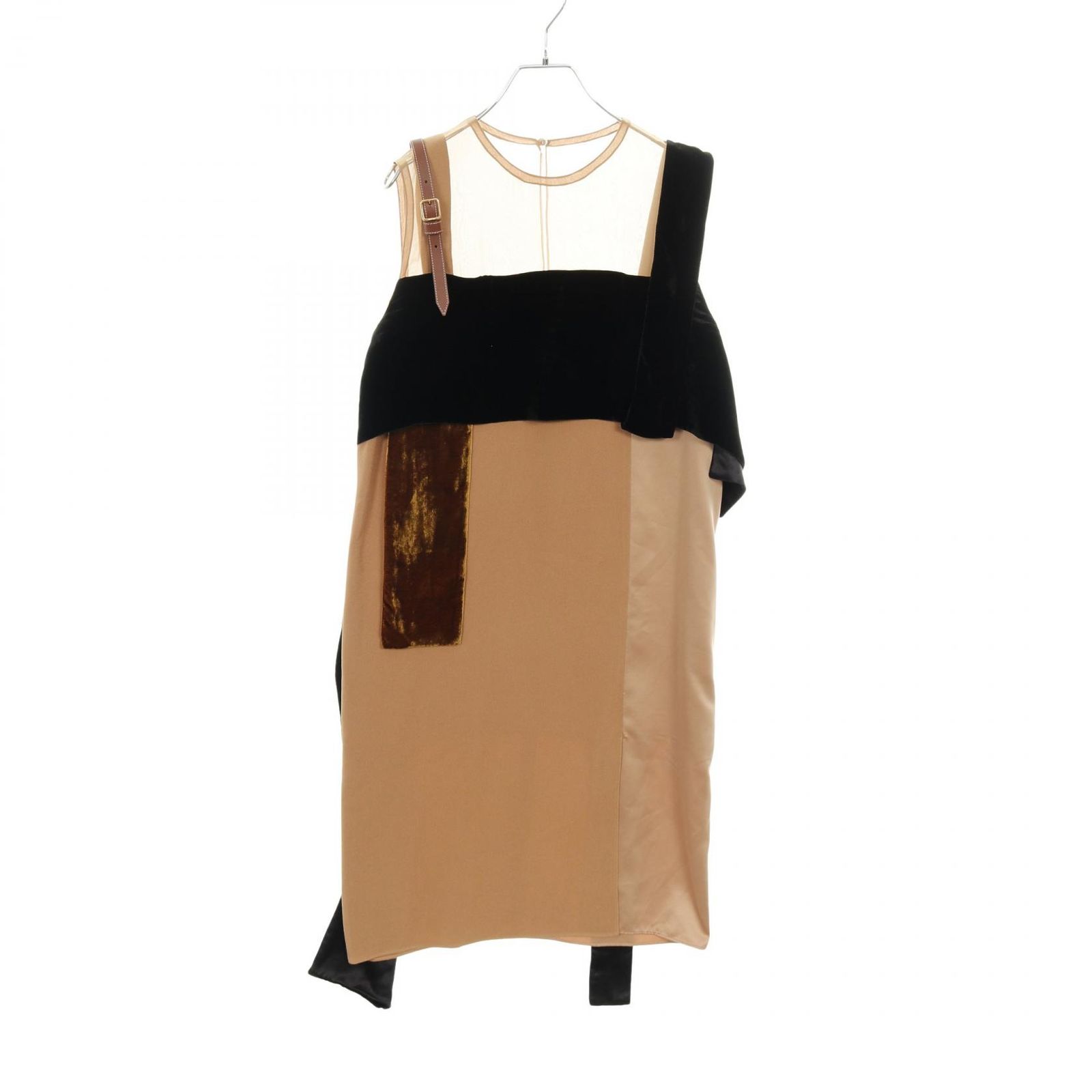 バーバリー BURBERRY ワンピース 4560687 ベージュ シルク レザー ドレス 19AW レディース Used A