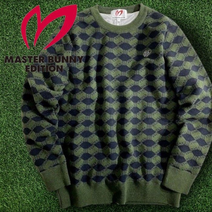 MASTER BUNNY EDITION by PEARLY GATES マスターバニー エディション ウール混 ジャガード モノグラム柄 ニットプルオーバー セーター ゴルフウェア 3170003 定価3 5万 オリーブ 4 053 51110 w 05