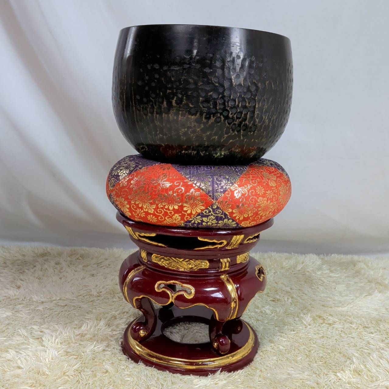 仏具セット おりん 中 7寸 7号 りん布団 台 傷汚れあり