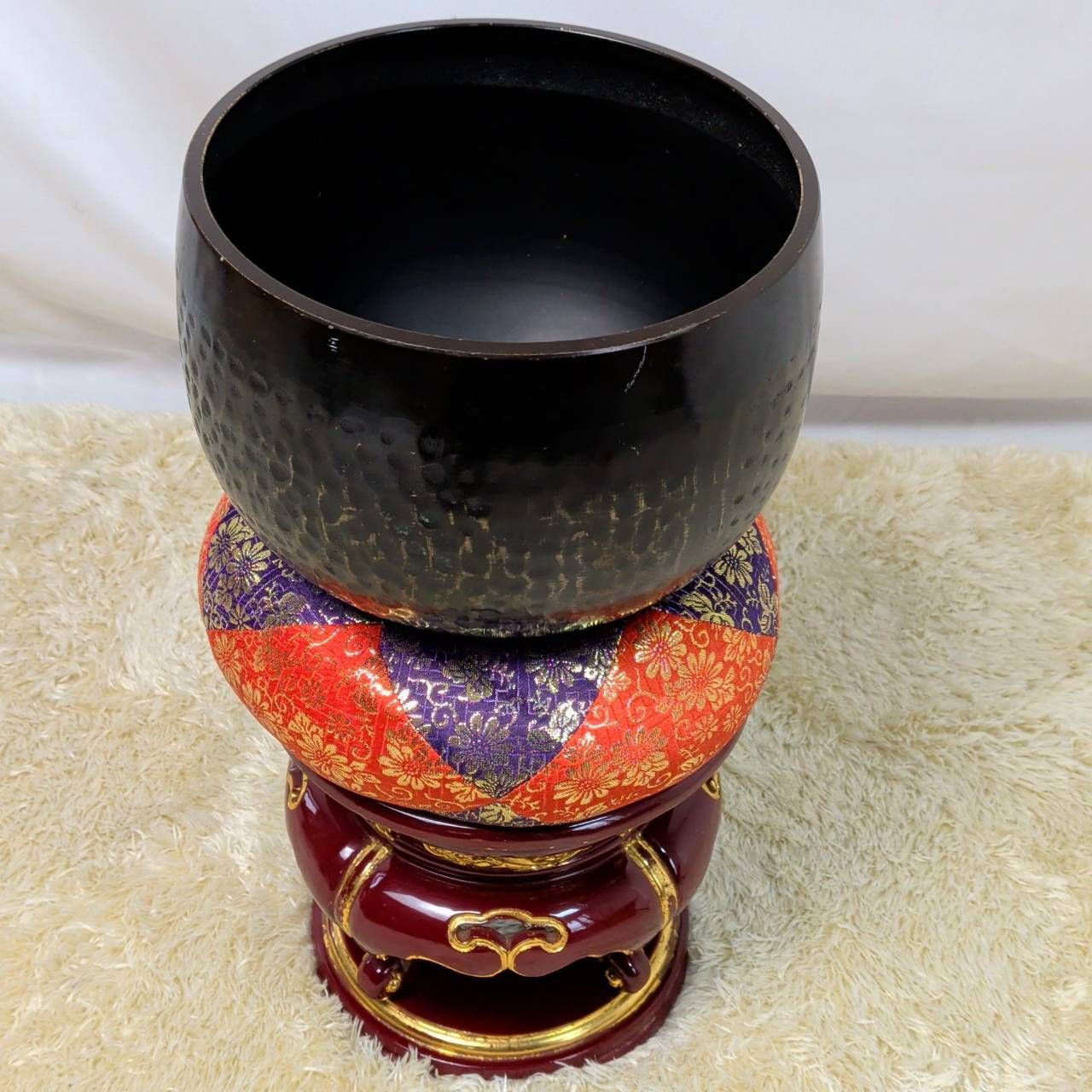 仏具セット おりん 中 7寸 7号 りん布団 台 傷汚れあり