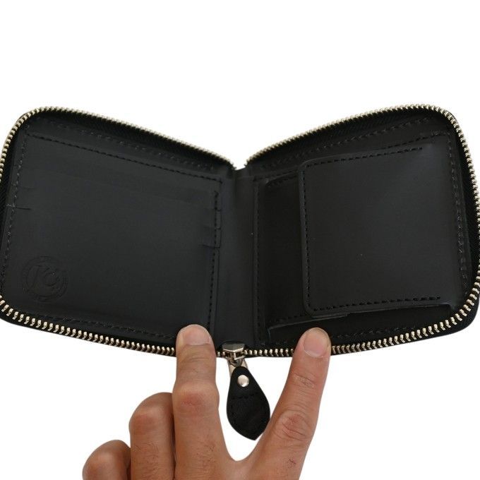 KC,s ケイシイズ ビルフォールド 姫路黒桟革 ラウンドジップ