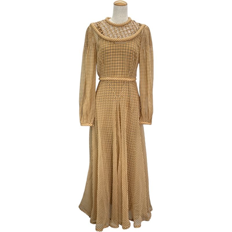 フェンディ FENDI ギンガムチェックシースルーワンピース FDA827 イエロー シルク レディース ワンピース