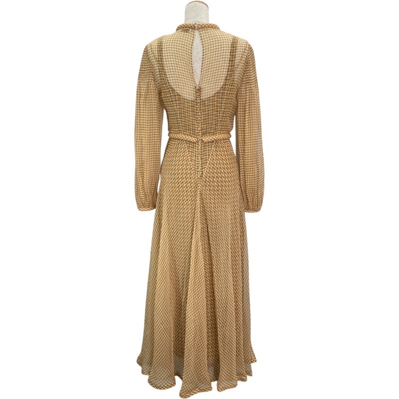 フェンディ FENDI ギンガムチェックシースルーワンピース FDA827 イエロー シルク レディース ワンピース