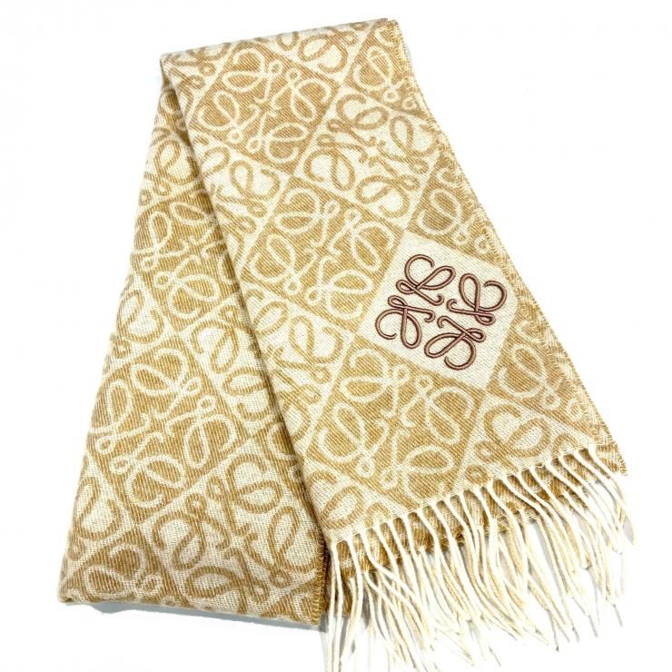 LOEWE アナグラム ベージュ マフラー スカーフ 鑑定済み 正規品 ロエベ