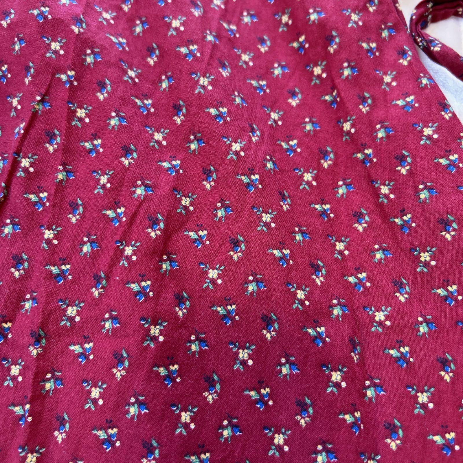 GUNNE SAX ガニーサックス 70 s ヴィンテージ 小花柄 レース ロング ベロア 切り替え ワンピース ウエストリボン レッド系