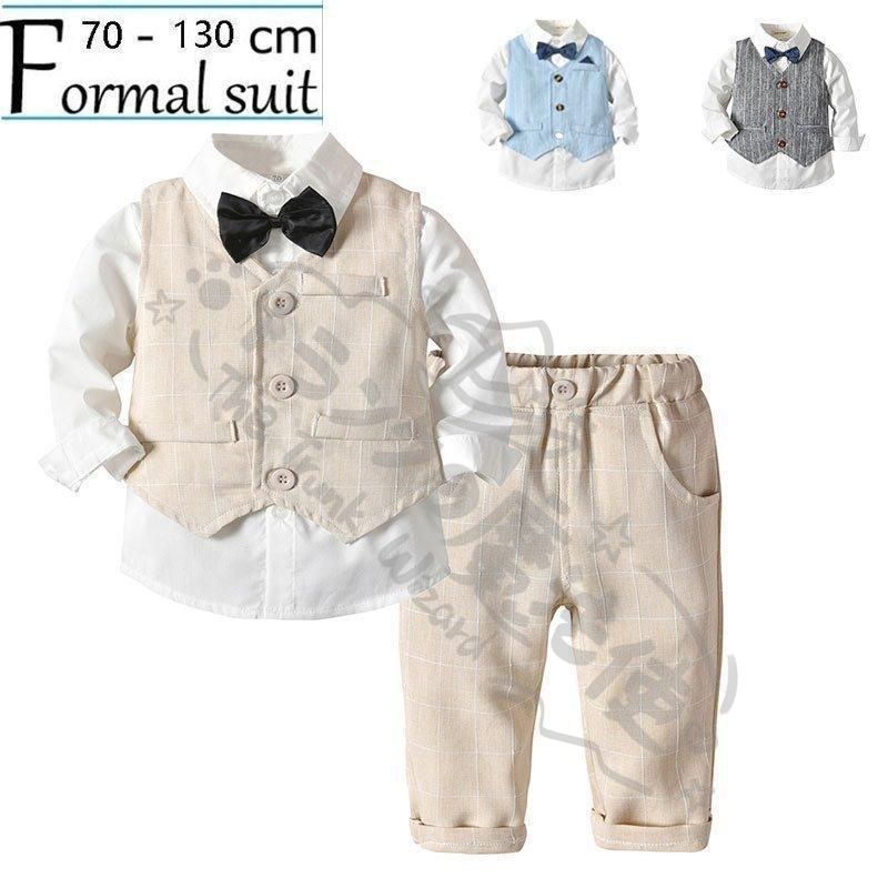 値下げベビーフォーマル 男の子 おしゃれな タキシード風 上下3点セット 70-130 1歳 2歳 3歳 ベビー服 スーツ 結婚式 お祝い お誕生日 CCLTZH1113P091