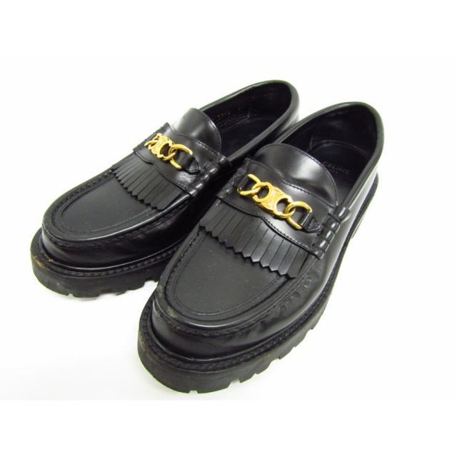 CELINE ローファー トリオンフ マーガレット フリンジ ブラック トリオンフチェーン付き CELINE マーガレット ローファー / ポリッシュ