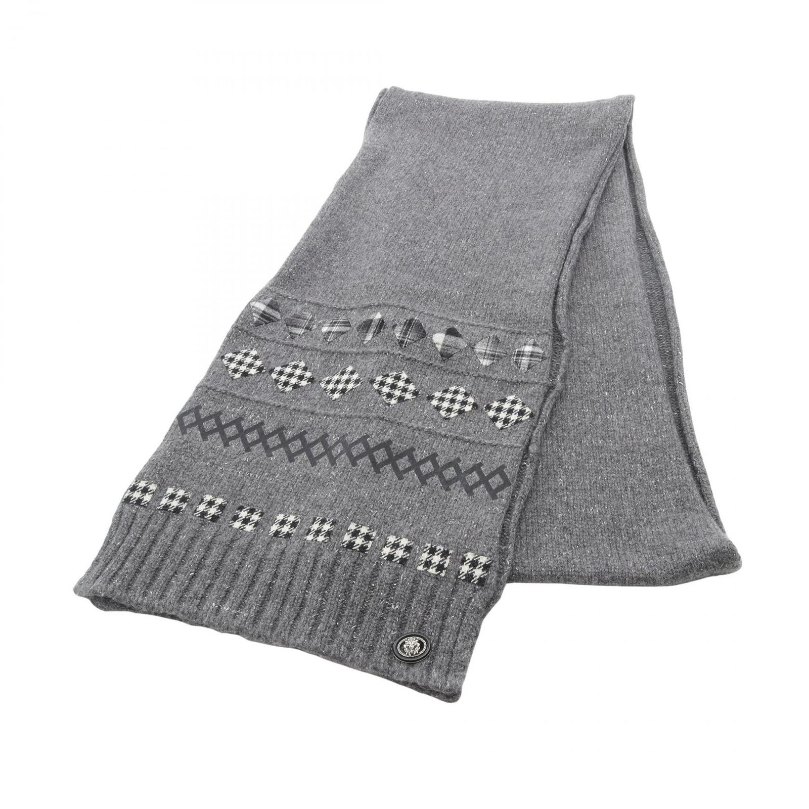 CHANEL グレー ブラック マフラー CHANEL(シャネル) ココマークカシミヤ混ツイードマフラー ブラック