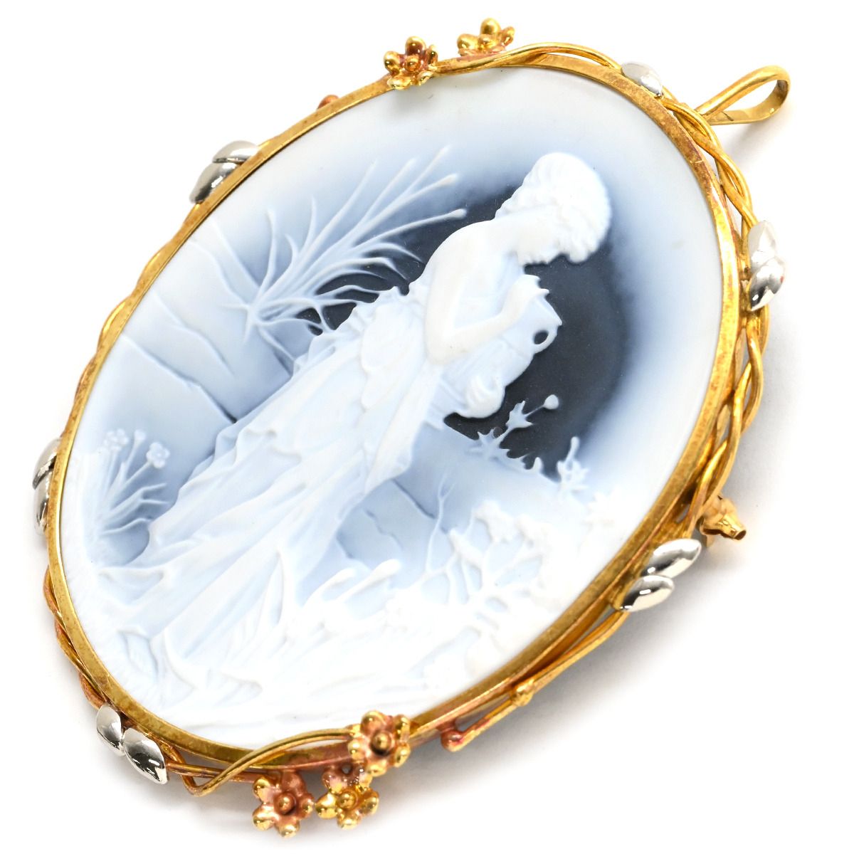 ブローチ カメオ K18YG Pt900 メノウ イエローゴールドXプラチナシルバー 彫刻 ペンダントトップ F.W.Klein