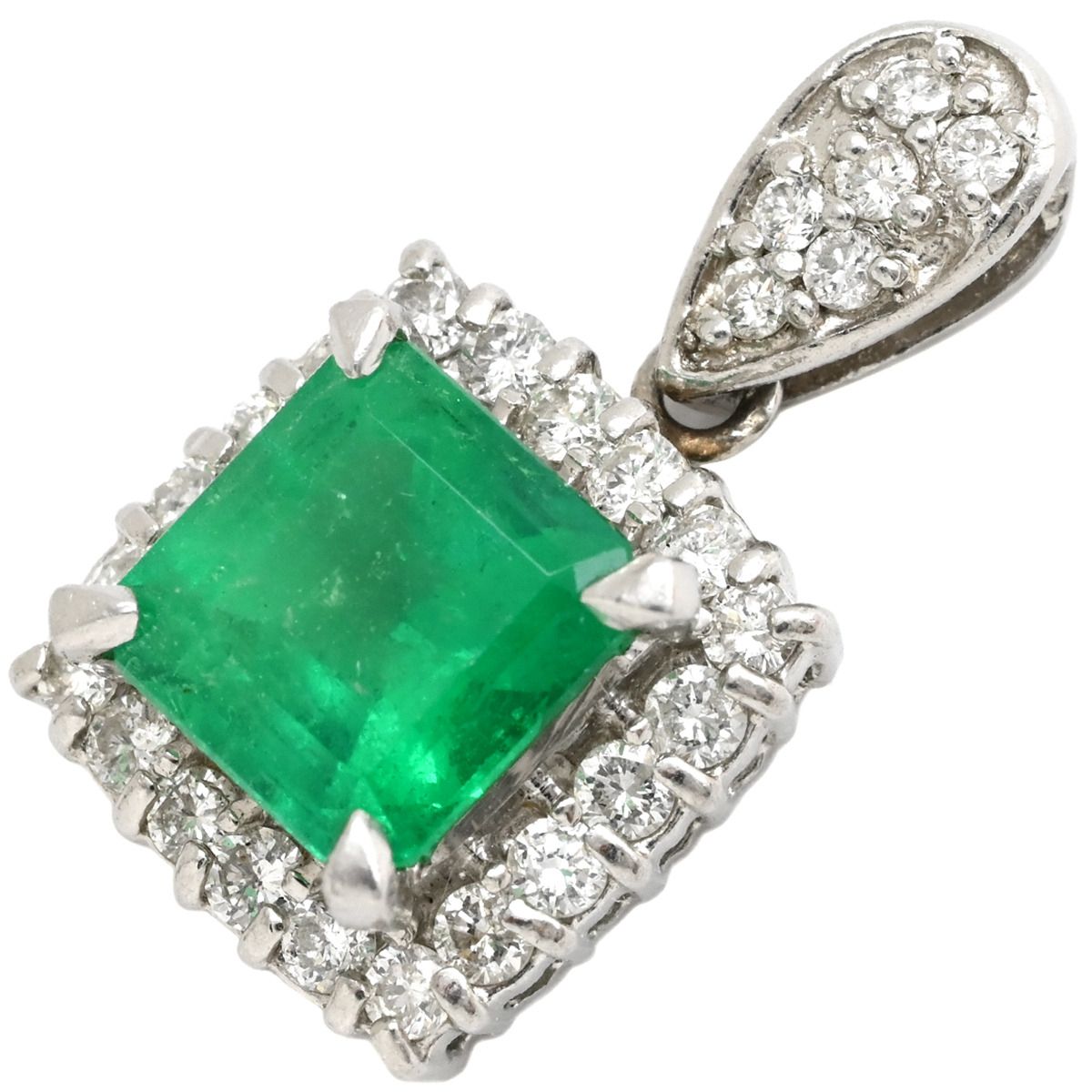 ペンダントトップ エメラルド ダイヤ Pt900 エメラルド ダイヤモンド プラチナシルバー 緑 コロンビア産 ネックレストップ スクエア