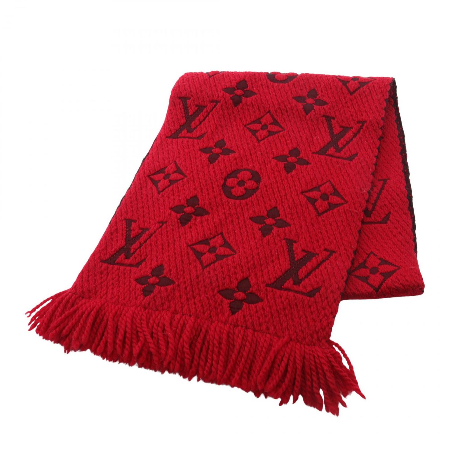 ルイ ヴィトン LOUIS VUITTON マフラー エシャルプ ロゴマニア ルビー M 72432 RD ウール シルク エシャプ レディース A