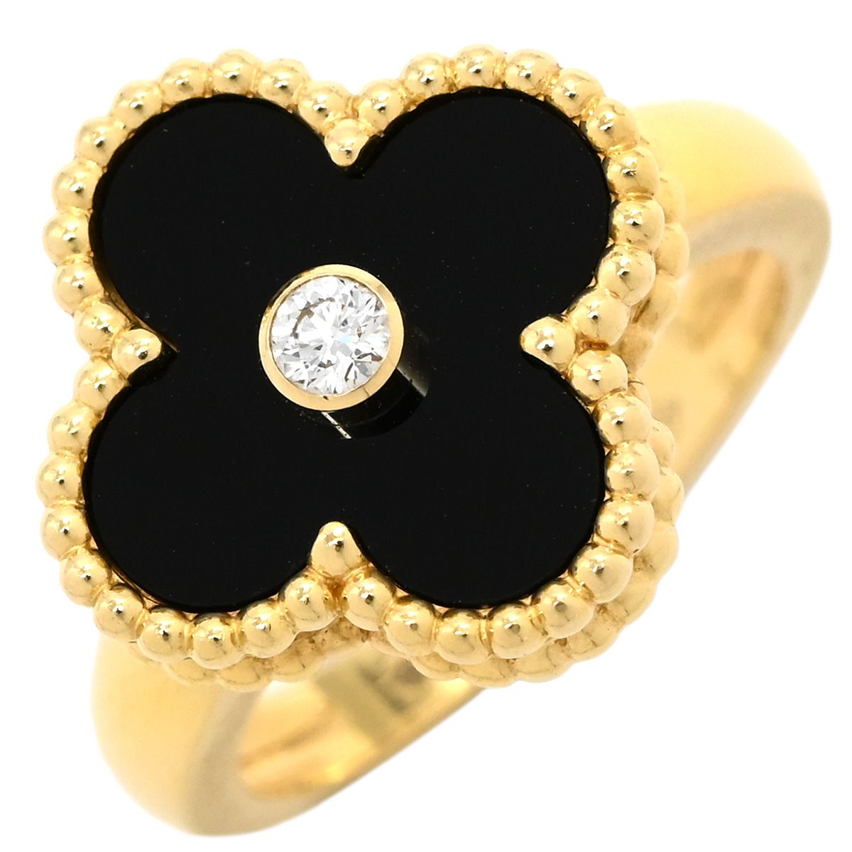 ヴァンクリーフアーペル Van Cleef - Arpels リング 指輪 ヴィンテージ アルハンブラ K18YG ダイヤモンド オニキス ブラックXイエローゴールド 50 JP10 Au750 18金 10号 VCARA41050 箱