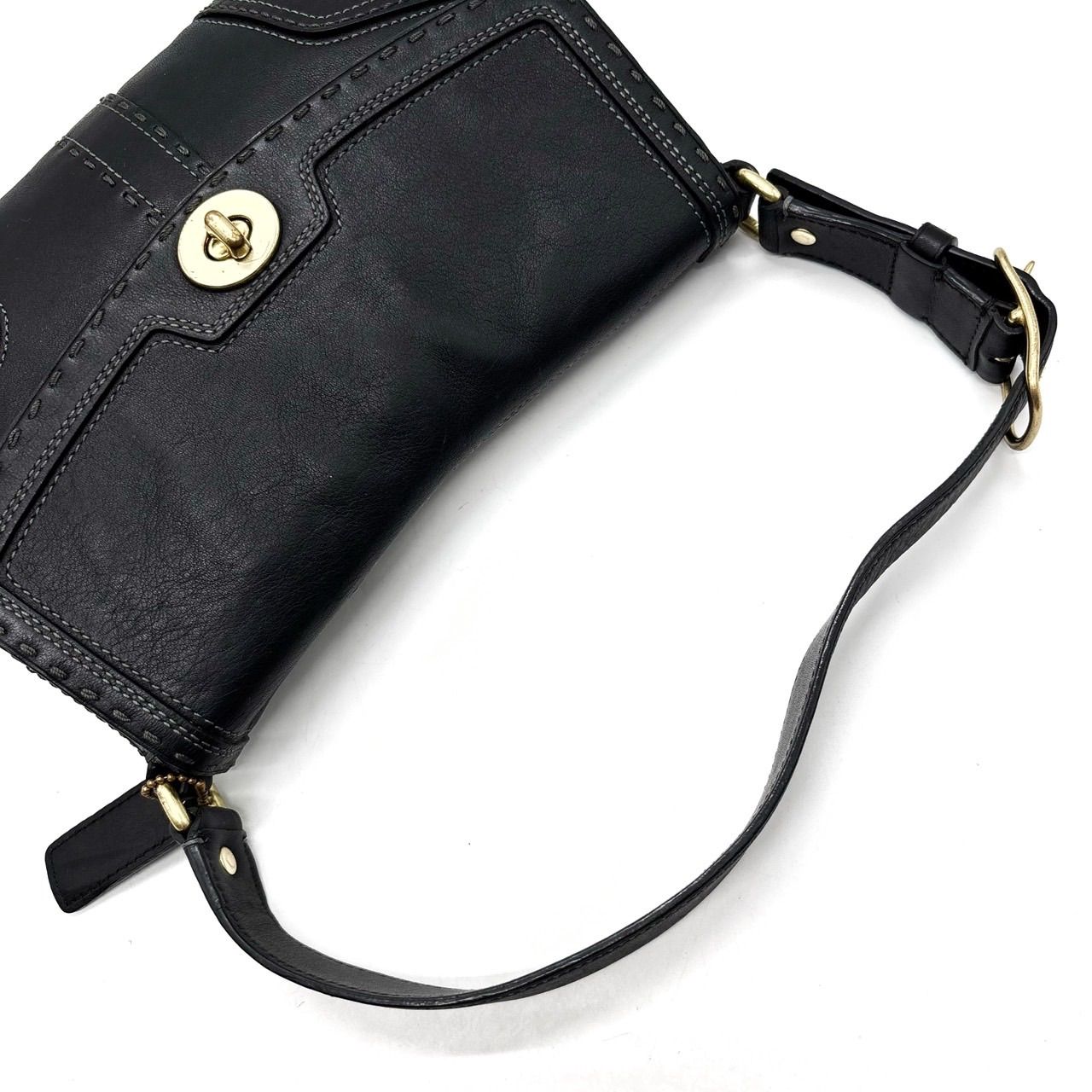 良品】 coach y2k turnlock all leather gold accessory pouch hand 