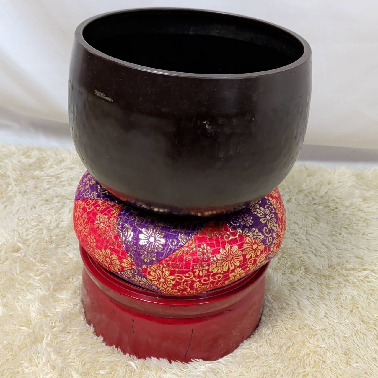 仏具セット おりん 中 7寸 7号 りん布団 台 傷汚れあり