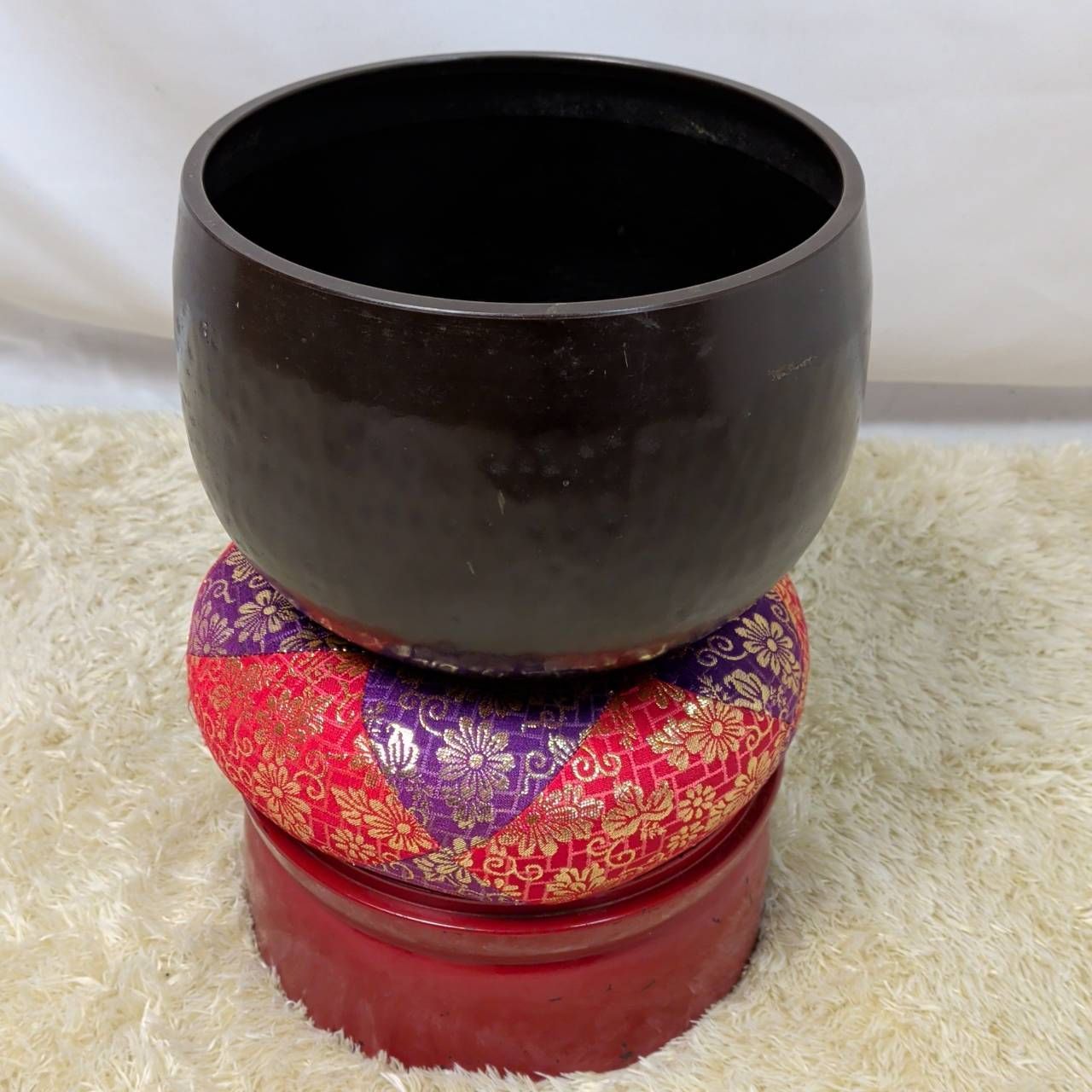 仏具セット おりん 中 7寸 7号 りん布団 台 傷汚れあり