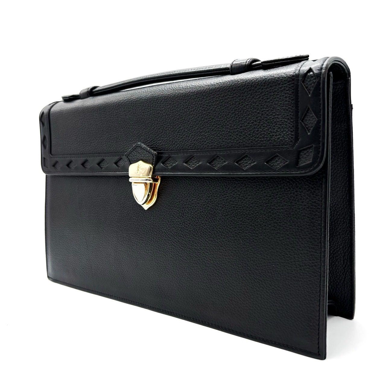 Yves Saint Laurent イヴサンローラン ゴールド金具 ハンドバッグ レザー ブラック 黒 クラッチバッグ ビジネスバッグ ヴィンテージ ユニセックス 男女兼用