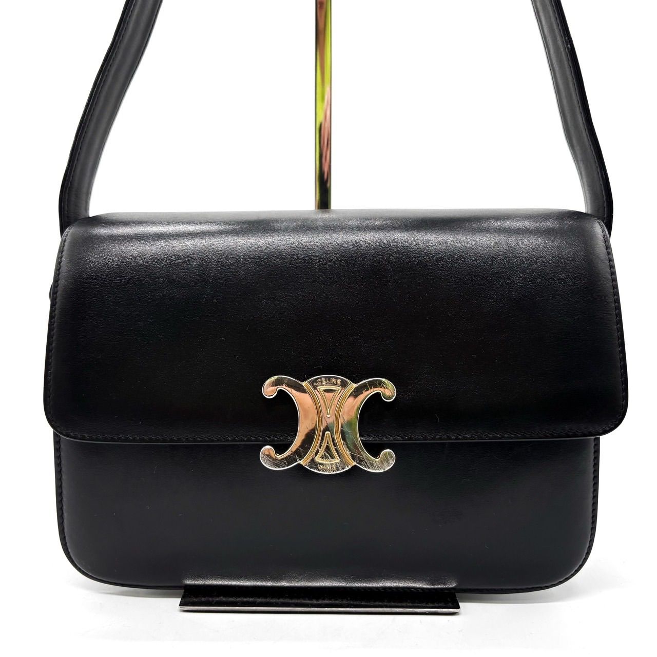 良品】 CELINE セリーヌ トリオンフ ショルダーバッグ レザー ブラック 