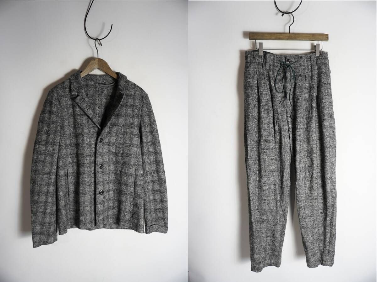 正規 KAZUYUKI KUMAGAI カズユキ クマガイ ATTACHMENT アタッチメント グレン チェック セットアップ ジャケット パンツ 灰 本物 1011P 2