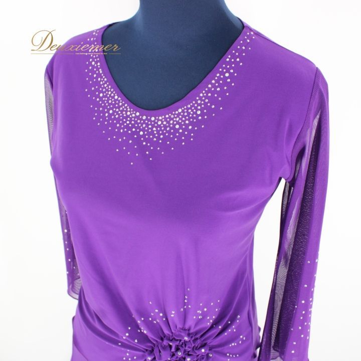 社交ダンス 衣装 上下セット ツーピース パーティ衣装 女性用 レディース オールシーズン ACROSS パープル系 紫 ラインストーン レース パーティー ダンス衣装 練習着 フォーマル ストレッチ スカート ワンピース 衣装セット かわいい