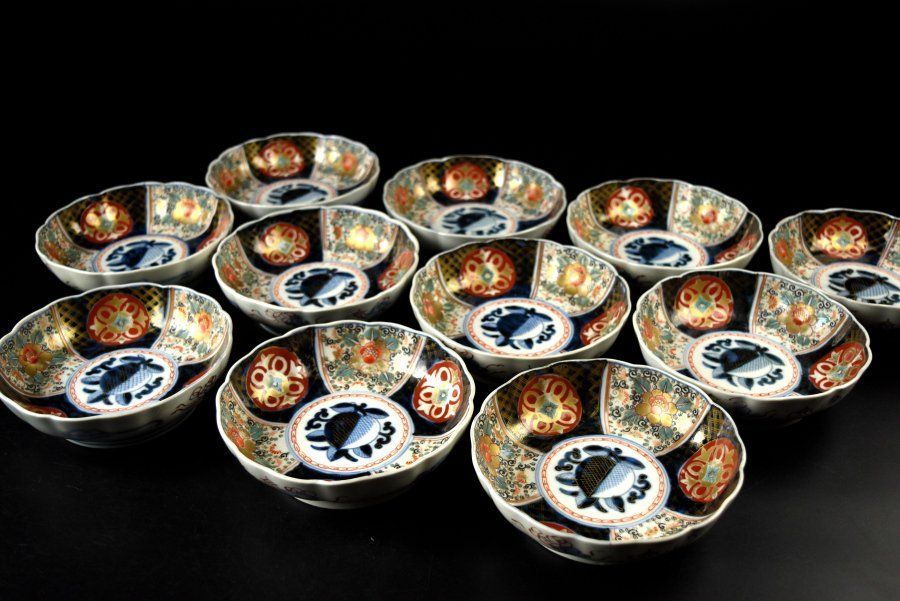 【蔵A3532c】伊万里 錦手 なます皿 十一客