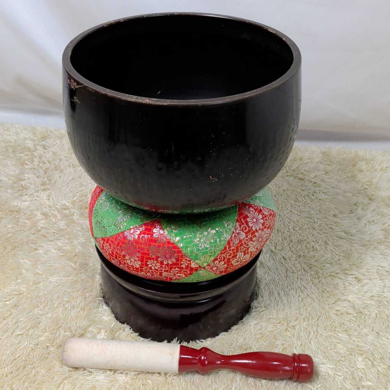 仏具セット おりん 大 9寸 9号 りん布団 台 りん棒 傷汚れあり