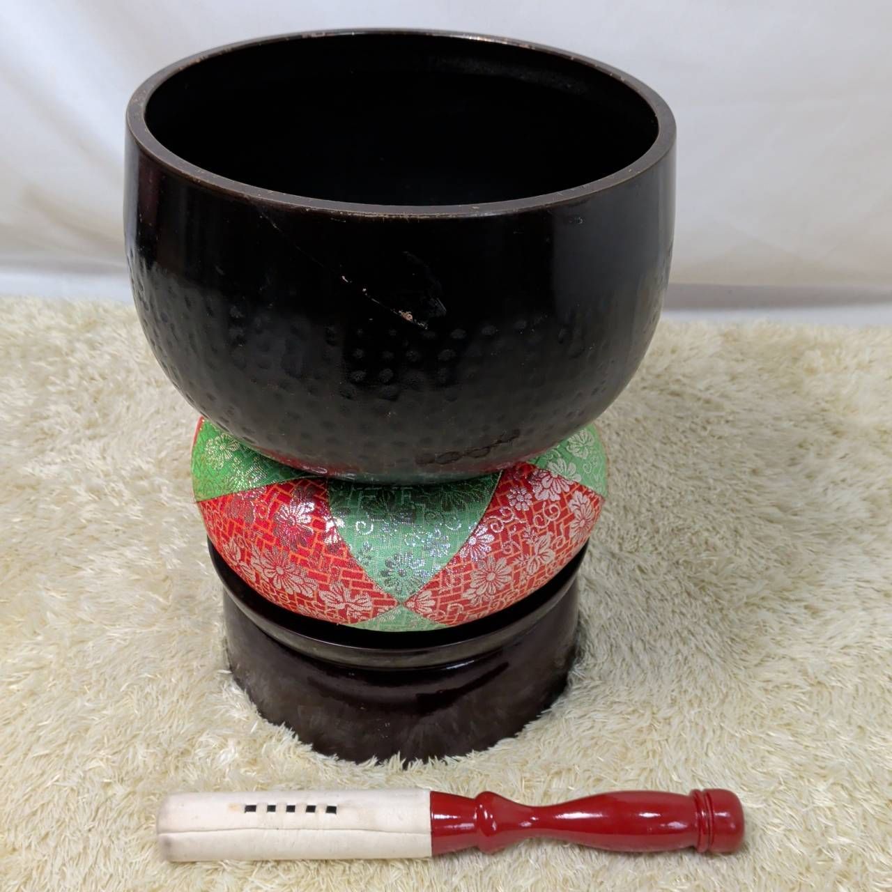 仏具セット おりん 大 9寸 9号 りん布団 台 りん棒 傷汚れあり